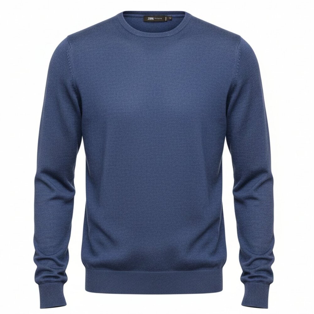 Cashmere Silk Cotton Blue Long Sleeve Sweater Zara Man's Basics Size Large